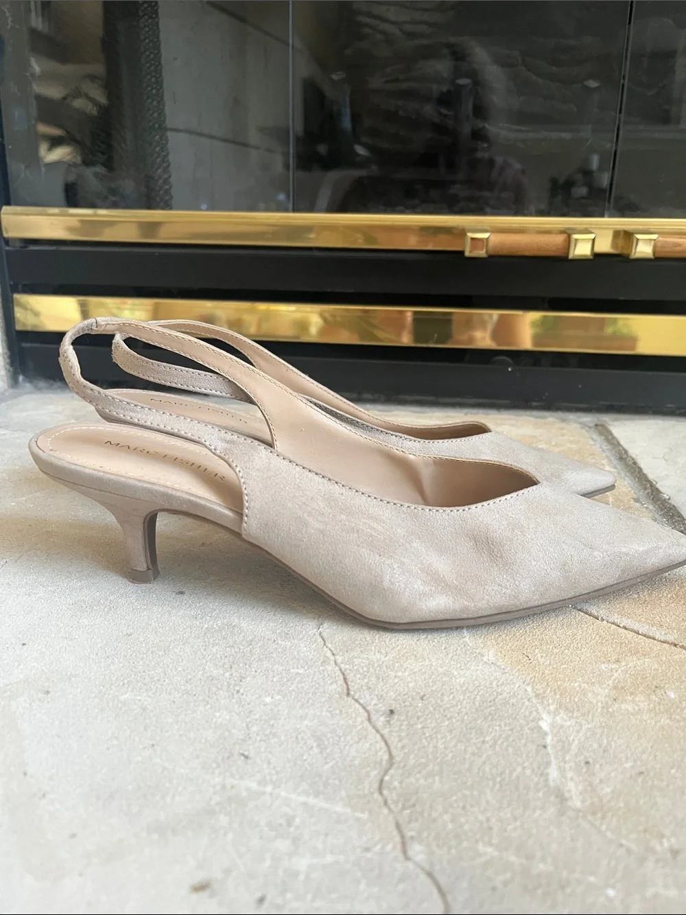 Marc Fisher Taupe Suede Slingback Pointed Pumps Kitten Heels